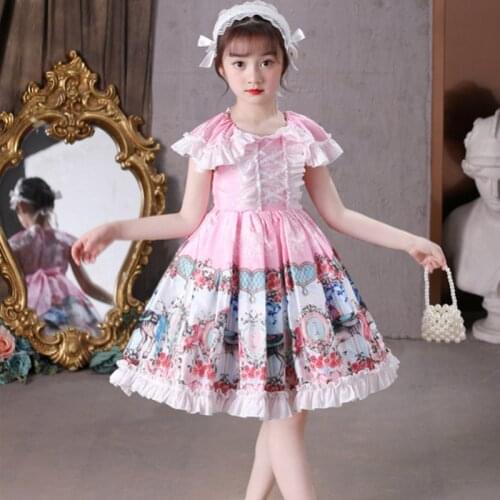 Lolita dress summer girls' dress kids clothes children Korean Big girl printed Lolita dress baby birthday party childrens wear