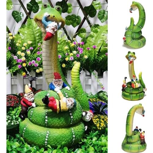 Garden Gnome Snake Statues Yard Art Resin Figurine Decorations Outdoor Garden Decor ALI88