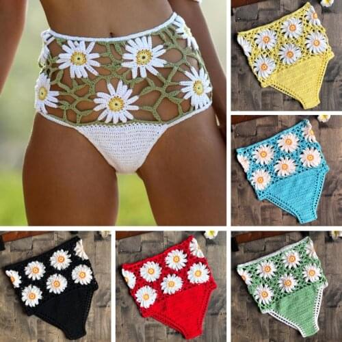 Crochet Flower High Waist Bikini Panties Bottoms Separate Womens Swimsuit Shorts 2019 Crochet Bathing Suit Underwear Cotton Wom