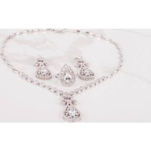 UM US JEWELRY Zircon Drop Cubic Zirconia 925 Sterling Silver Triple Set