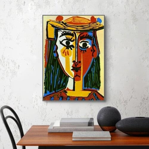 Famous Abstract Paintings Picasso Mujer Con Sombrero Wall Art Posters and Prints Oil Pictures on Canvas for Room Home Decoration