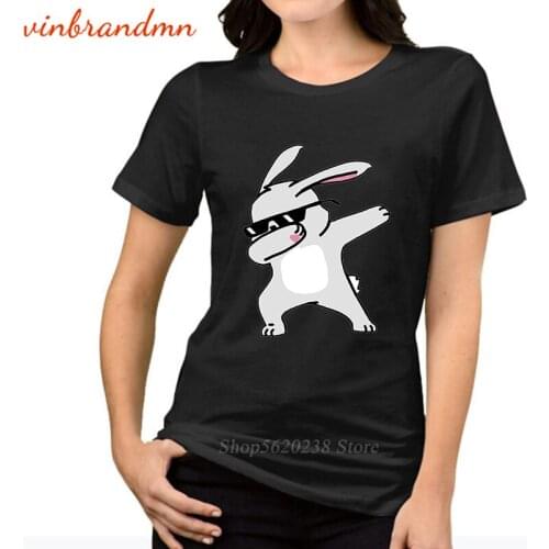 2020 Summer Trendy T-shirt Funny Dabbing Rabbit Printed Ladies Tee Shirts Tops Cotton Multi-size Cartoon Hip Hop Female T Shirts
