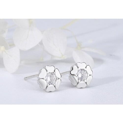 S925 pure Tremella nail female peach heart Zircon Earrings heart-shaped sweet Earrings