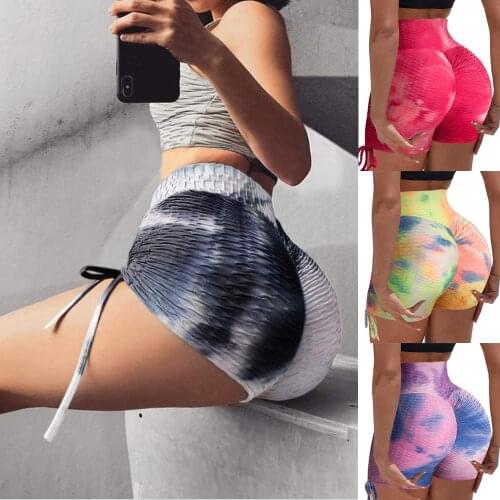 KIWI RATA Womens Workout Yoga Shorts High Waisted Tie Dye Scrunch Booty Shorts Ruched Butt Lift Athletic Running Shorts