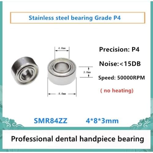 20pcs Dental Handpiece bearing SMR84ZZ 4x8x3mm P4 stainless steel bearing for NSK Straight machine motor 50000rpm no heating