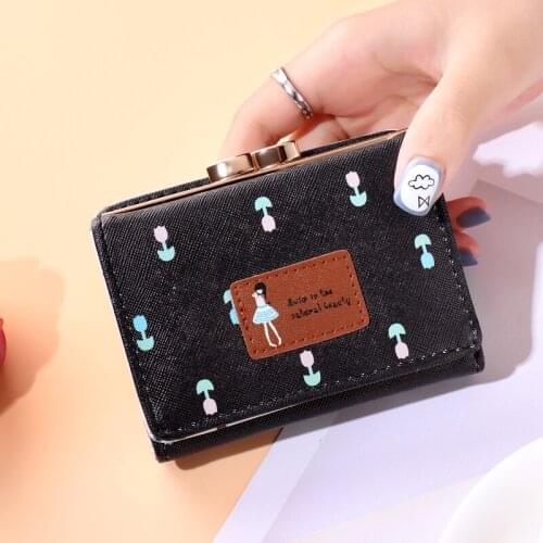 2021 Lady Short Coin Pouch Womens Purse New Kawaii Girl Small Change Wallets Coin Bag 3 Fold PU Leather Coin Purse