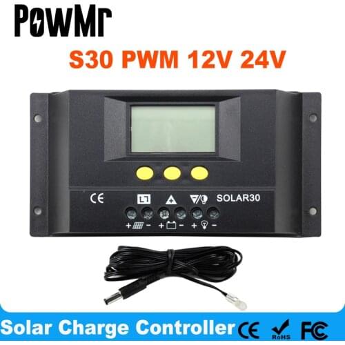 30A Solar Charge Controller LCD with 4M Remote Temp Sensor 12V 24V PV Panel Battery Charger Controller Solar System Home Indoor