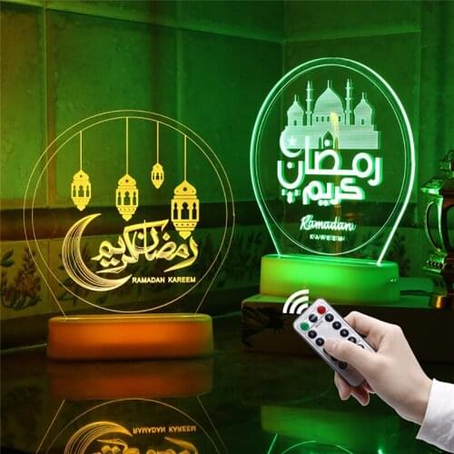 EID Mubarak Ramadan 3D LED Night Light Wall Hanging Acrylic Lamp For Home Islam Muslim Event Party Supplies with Remote Control