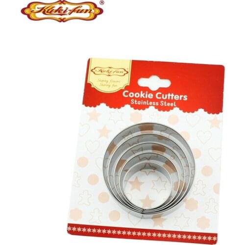 Kuki-fun 5pcs/set Round Cookie Cutter Baking Mold Stainless Steel Biscuit Cutter Cake Tools