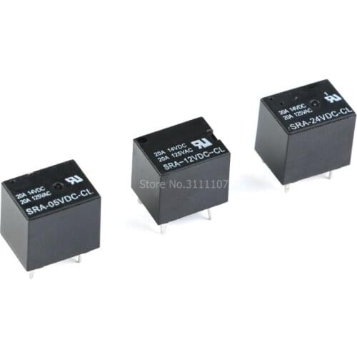 5PCS/LOT 5V 20A DC Power Relay SRA-05VDC-CL SRA-05 5Pin PCB Type Black Automobile relay