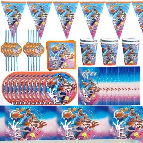 81pcs/lot Space Jam Party Decorations Happy Birthday Balloons Disposable Tableware Set Napkin Plates Cups Baby Shower Supplies