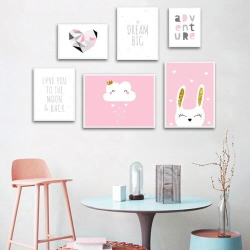 Bunny Cloud Picture Love You to the Moon Nursery Quotes Poster Wall Art Canvas Print Painting Nordic Kids Girls Bedroom Decor