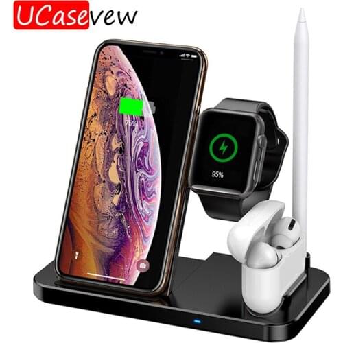 10W Qi Wireless Charger Dock 4 in 1 For iPhone 12 11 XS Android Type-C Fast Charging for iWatch 6 5 4 3 Wireless Charged Stand