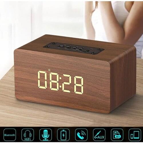 Bluetooth Speaker Wireless Stereo Music Soundbox With LED Display Clock Alarm Table Clocks Modern Design Support AUX TF Card