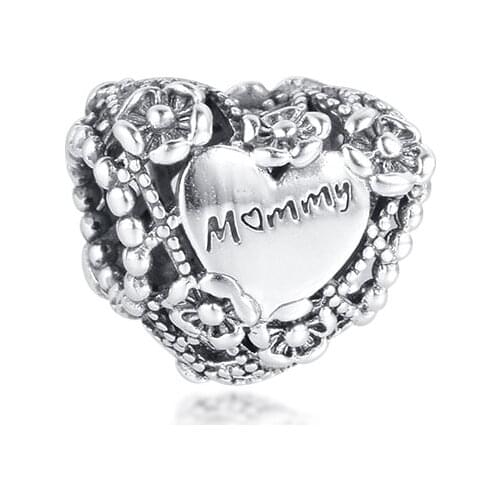 Openwork Flower Heart Mummy Charm S925 Silver Beads for Jewelry Making Fit Bracelet Necklace DIY Gift For Women 021190