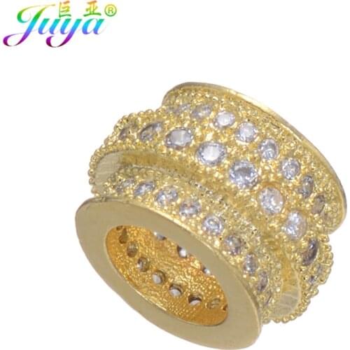 Juya DIY Big Hole Charm Beads Supplies Handmade Cubic Zirconia 10mm Metal Spacer Beads For Needlework Beads Jewelry Handmade