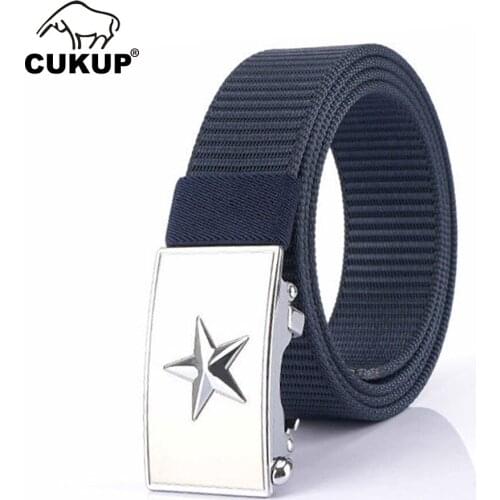 CUKUP Mens Fashion Design Star Pattern Buckle Metal Good Quality Nylon Belt Accessories Quality Canvas Belts for Men CBCK252