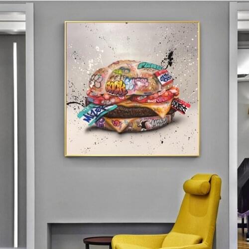 Fast Food Hamburger Graffiti Art Canvas Painting on The Wall Canvas Poster Print Street Wall Art Picture for Living Room Decor