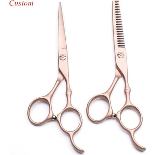 Custom logo japan 440c 5.5 6 inch bamboo hair scissors salon cutting barber makas haircut thinning shears hairdressing scissors