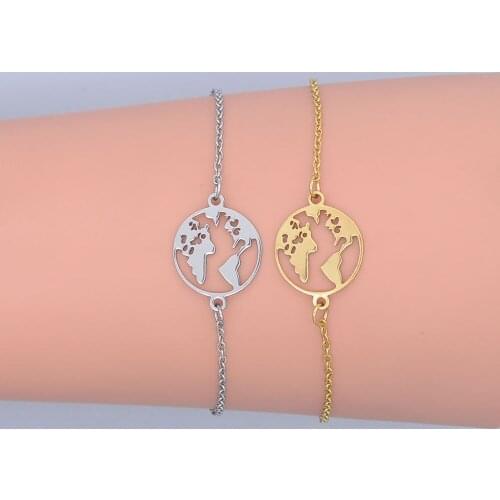 100% Stainless Steel Dainty World Map Charm Bracelet For Women Wholesale Super Quality Amazing Quality Factory Sale