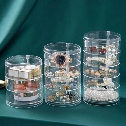 Jewelry Storage Box Make Up Organic Storage Rack Bracelet Earrings Clock Rotating Plastic Storage Box Display Rack With Cover