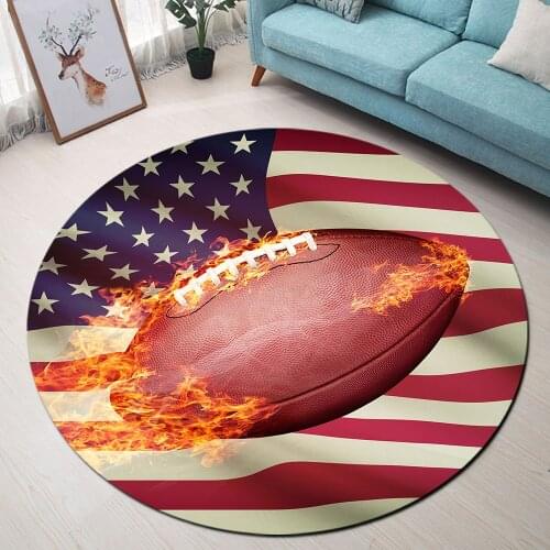 American Flag Combustion Football Sports Round Soft Carpet Floor Rug Mat Living Room Bedroom Rugs Cushion Mat Non-slip Carpet