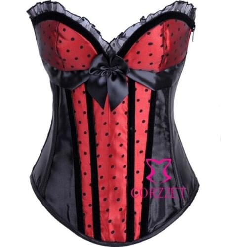 Latex Gothic Clothing Women Black&Red Dot Bustier Top Trainning Slimming Corset And Corselets Female Burlesque Corsets With Bows