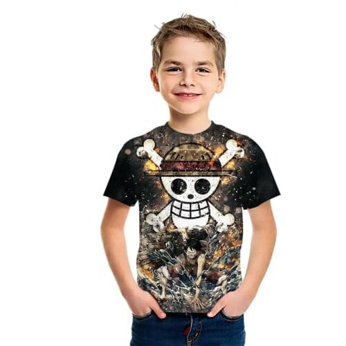 One Piece Anime Boys And Girls Summer 3D Cotton Print Crew Neck Short Sleeve Cool Street Style T-Shirt Classic Hip Hop Top