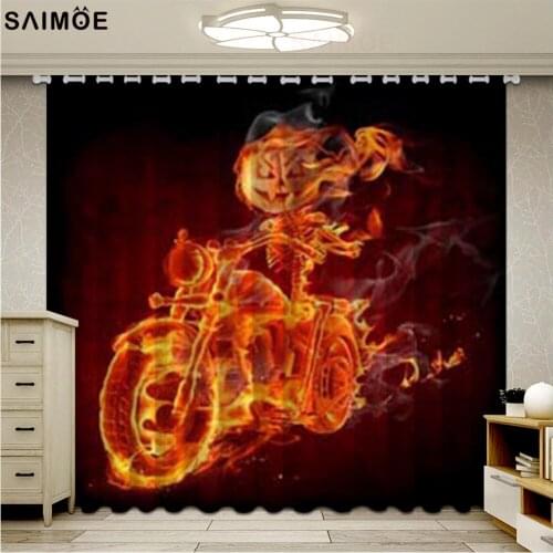Fashion Bike Bursting Through Fire Window Curtains For Living Room Motorcycle Sport Blackout Curtains Ultra-thin Micro Shading