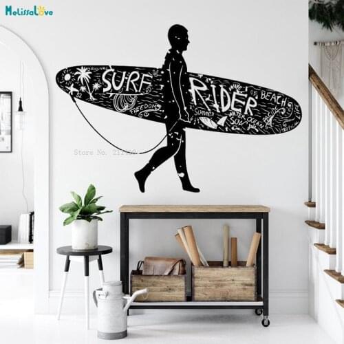 Surf Rider Wall Sticker Graffiti Design Surfer Board Extreme Water Sports Art Home Decor Self-adhesive Poster YT4569