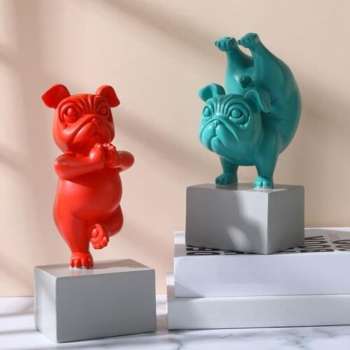 Animal Desktop Decoration Yoga Bulldog Dog Resin Figurines Nordic Creative Cartoon Sculpture Children' Room Decoration Crafts