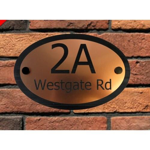 DIY House Number Modern House Plaque Oval Copper/Rose Gold Door Plaque Door Number Street Name
