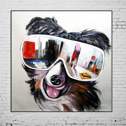 New Paintings Hand Painted Canvas Modern Cool Glasses Dog Painting Acrylic Paintings Hang Pictures Wall Abstract Animals Picture