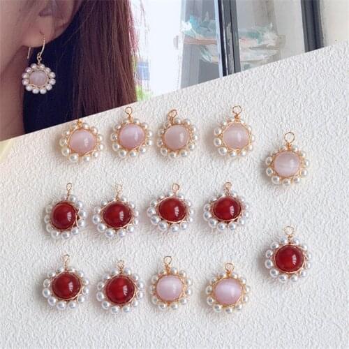 New style 30pcs/lot color beads core decoration Hand weaving geometry rounds shape copper charms diy jewelry earring accessory