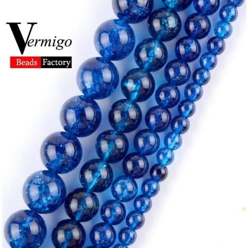 Wholesale Blue Cracked Crystal Quartzs Beads Natural Stone Round Charm Loose Beads For Jewelry Making 6 8 10mm Diy Bracelet