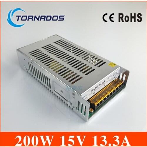 Manufacturer direct sale CE approved hot selling S-201-15 small 13.3A 15v power supply 200W single output metal case