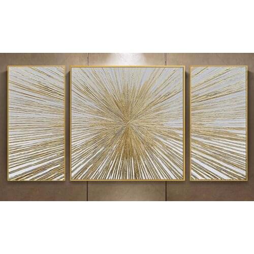 Hand-painted Modern Golden Line Oil Painting On Canvas 3 Pieces/set Golden Color Abstract Wall Art Picture For Room Gifts
