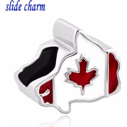 Slide charm Free shipping high-end European charm bead Canadian flag charm beads fit Pandora bracelet