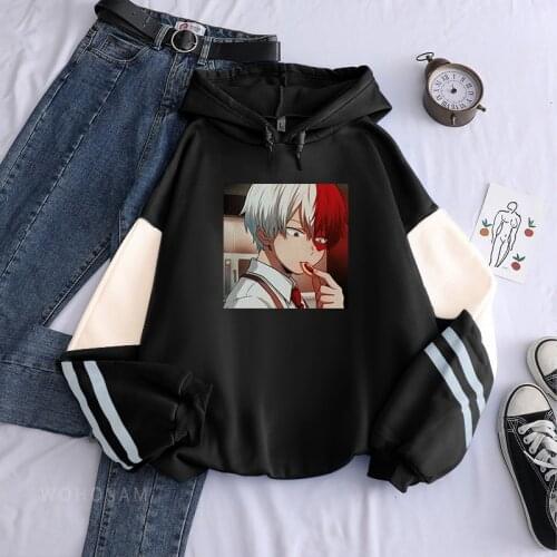 My Hero Academia Todoroki Shoto Printed Patchwork Hoodies Sweatshirts Women Harajuku Korean Oversized Fashion Thicken Hoodies