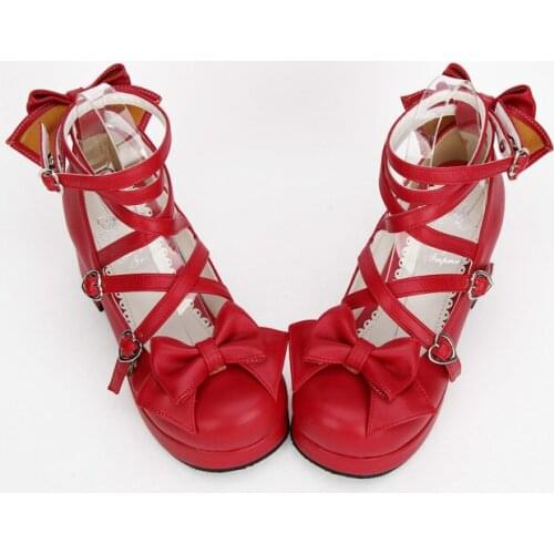 Princess sweet lolita shoes Cartoon shoes maidservants bow tie and princess shoes Middle and mouth thick heel round head pu9803