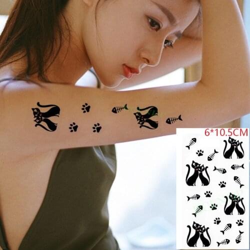 Waterproof Temporary Tattoo Sticker Black Cat Fish Bones Paw Lovely Body Art Flash Tattoo Fake Tattoo for Women Men