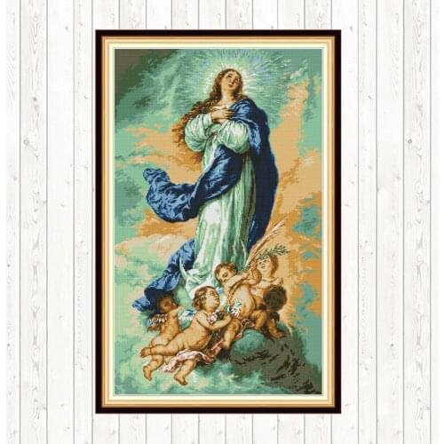 The Virgin with Angels Cross Stitch Patterns Printed Canvas DIY Needlework Embroidery Kit 14CT 11CT Count Aida Fabric DMC Floss
