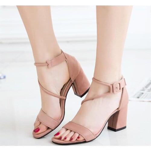 Pop New Ankle Strap Heels Women Sandals Summer Shoes Women Open Toe Chunky High Heels Party Dress Sandals