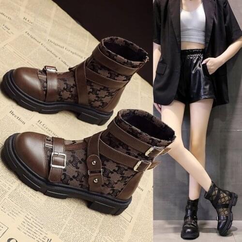 Fall 2021 Womens Platform Martin Boots Ladies Casual Ankle Boots Comfy High Top Patchwork Shoes Female Winter Chelsea Boots