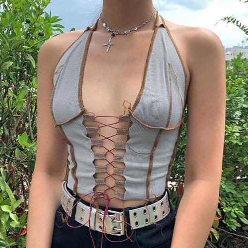 Summer Halter Neck Sleeveless Tank Crop Tops Women 2021 Sexy Backless Off Shoulder Crochet Vest Fashion Clothing Femme Haut