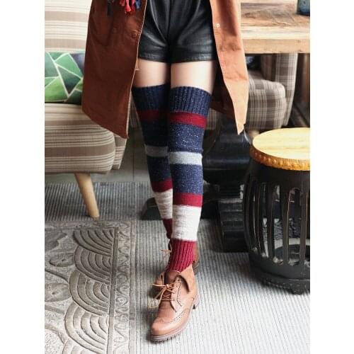 Winter Long Leg Warmers Retro Fashion Women Winter Botas Mujer New Arrival Thigh Cuffs Warm Accessory 1pair Striped