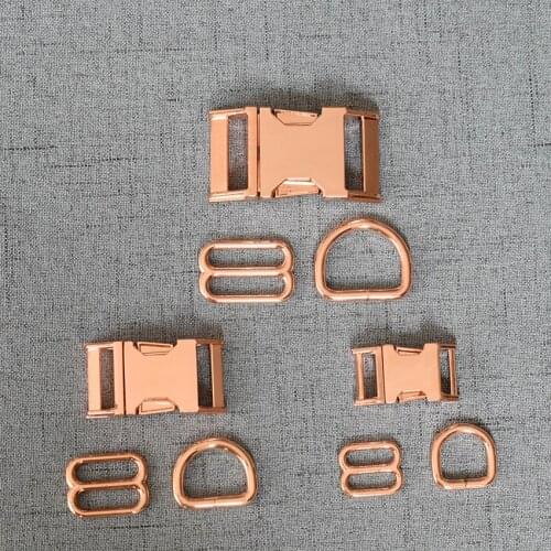 10 Sets 15mm 20mm 25mm Rose Gold Webbing Metal D Ring Clasp Release For Pet Dog Collar Bag Backpack Sewing DIY Accessory