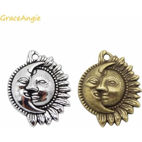 10pcs/pcs Moon and Sun charms for Jewelry Making Vintage Necklace Bronze Silver Color Diy Necklace Charm Accessories Fashion
