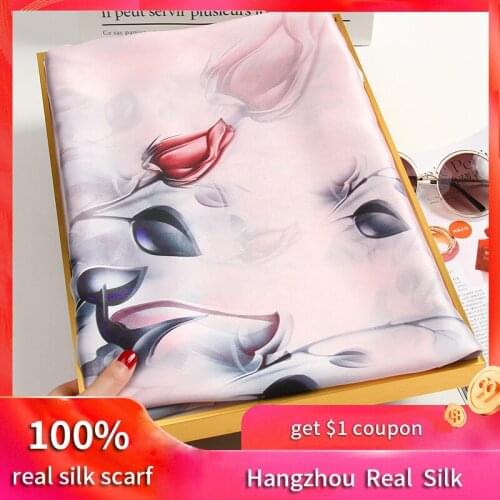 100% Silk Scarves Women 2020 Hangzhou Real Silk Scarf Wraps Gifts for Mom Printed Echarpe Long Natural Silk Foulard Femme Shawls