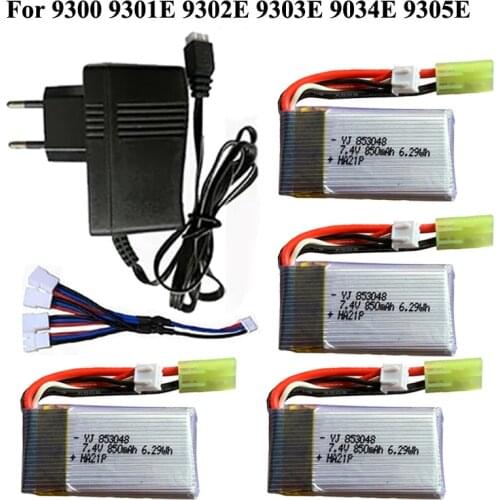 7.4V 850mAh Lipo Battery+Charging+cable(4in1) Conversion Cable For 9300 9301E 9302E 9303E 9034E 9305E 1:18 RC 4WD Off-Road Car